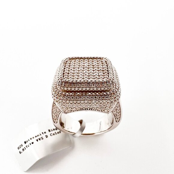925 Sterling Sliver Moissanite Square Ring, 5.817ctw VVS Stones with baguettes a - Picture 1 of 5